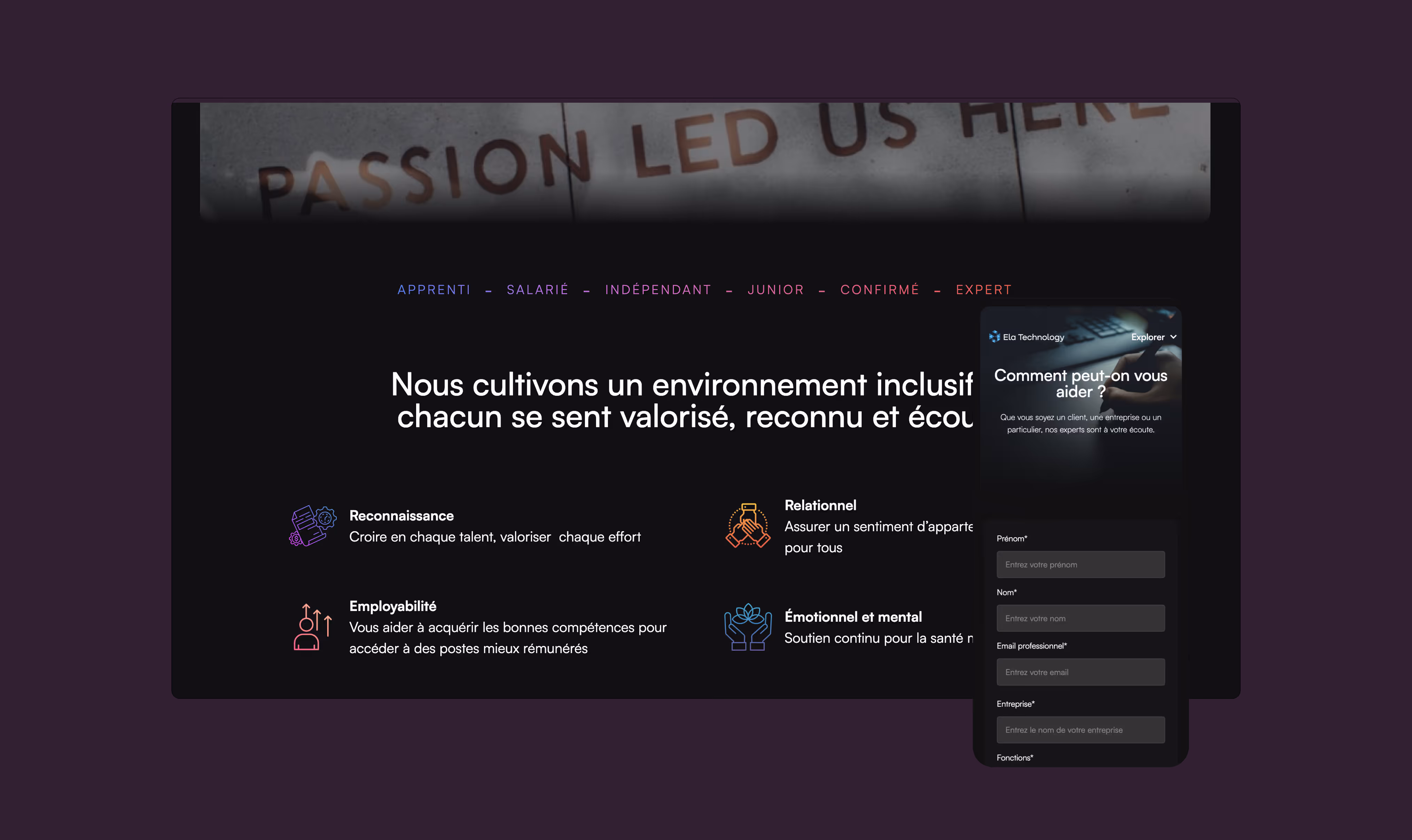 Seitenlayouts der Angebote von Ela Technology