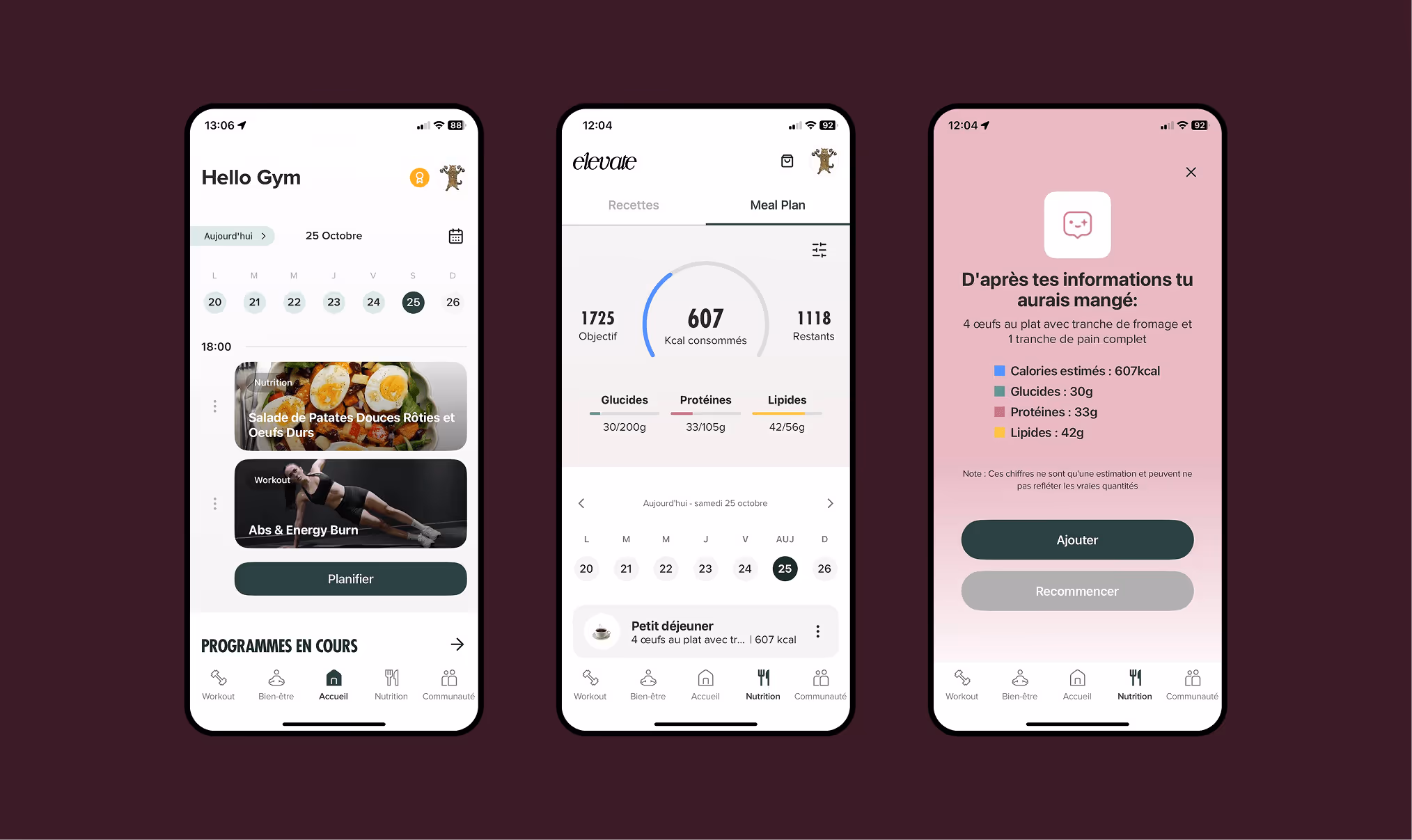 Interface-Screens der Elevate App