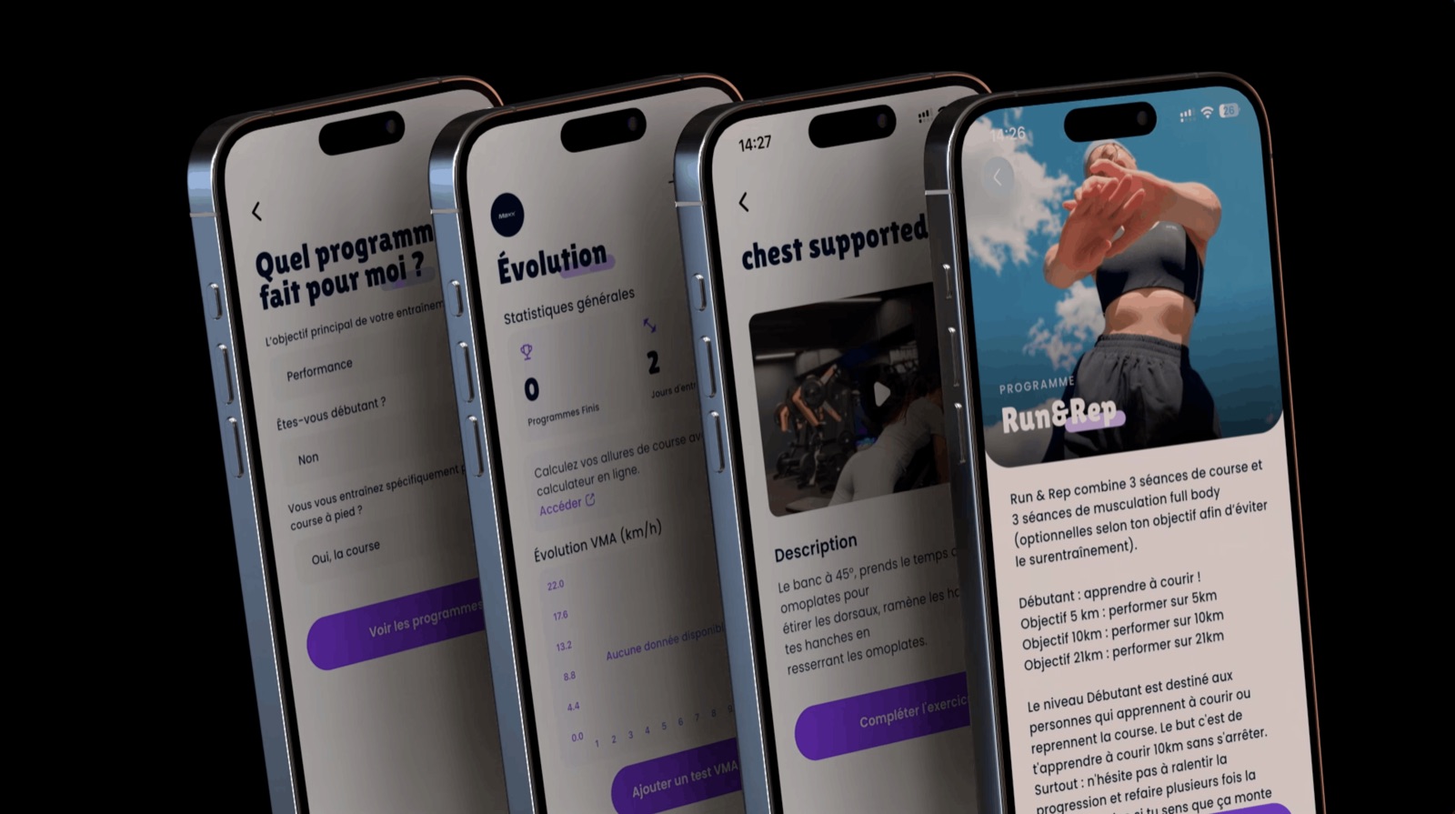 Laufprogramm-Screens der Maxx App mit Trainingsplan und Session-Details