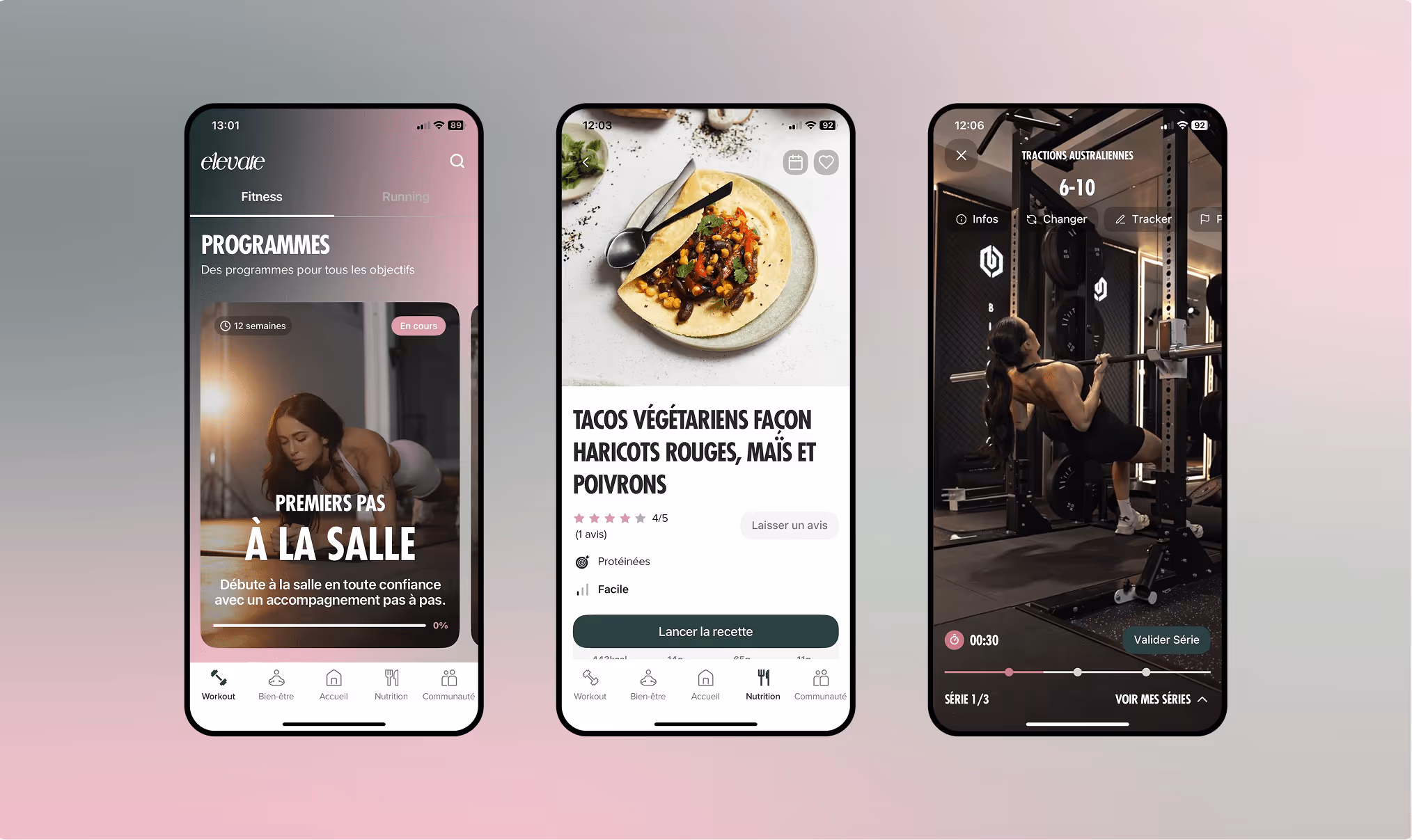 Elevate fitness app screens